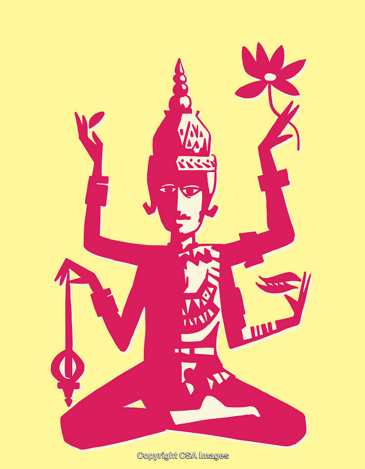 Colorful Line Art Depicting a Mythical Figure in Meditation