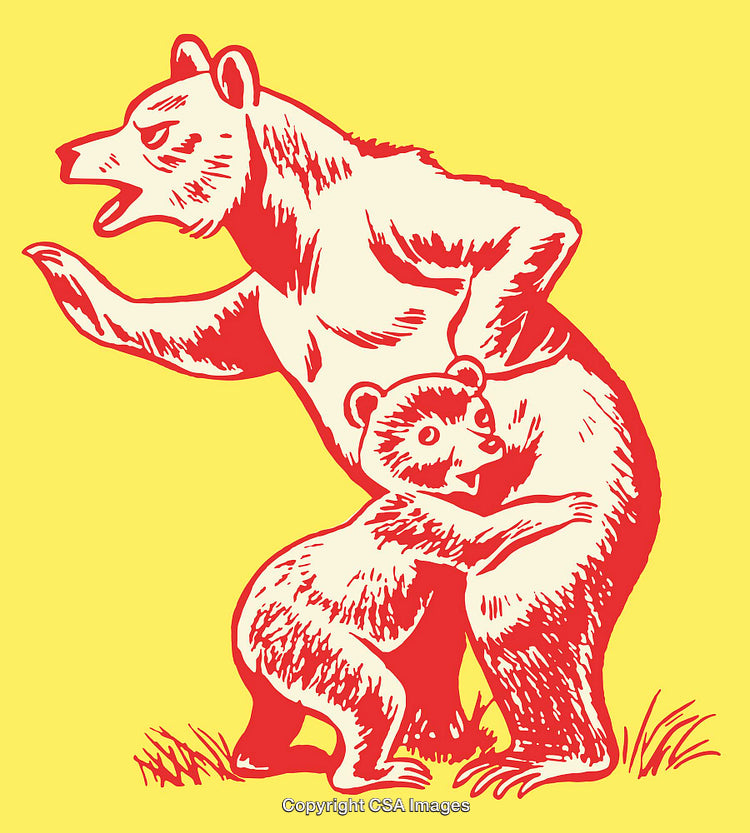 Illustration of a Protective Mother Bear and Her Cub in Bold Colors