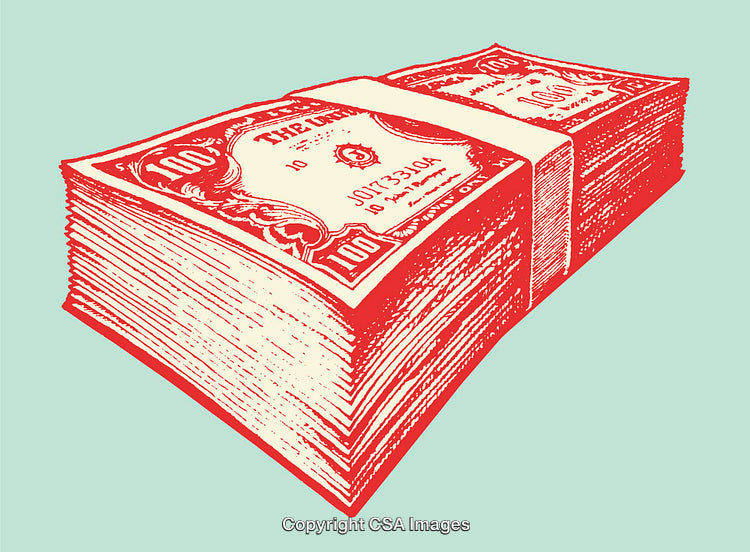 Vintage Line Art Illustration of a Stack of Currency Notes