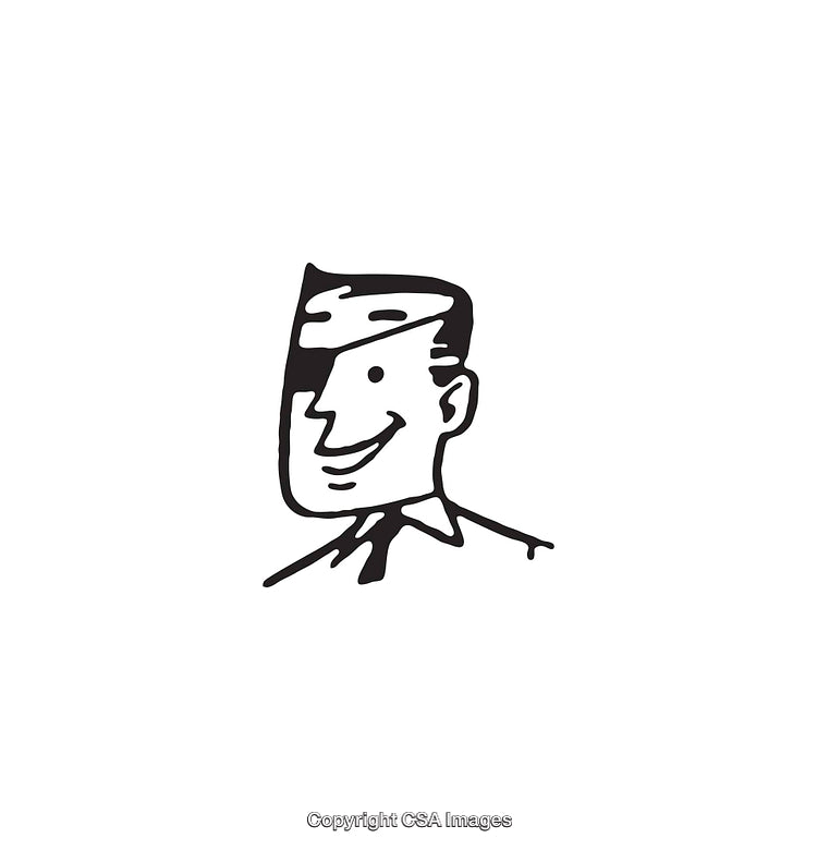 Black and White Line Art of Smiling Cartoon Man in Suit