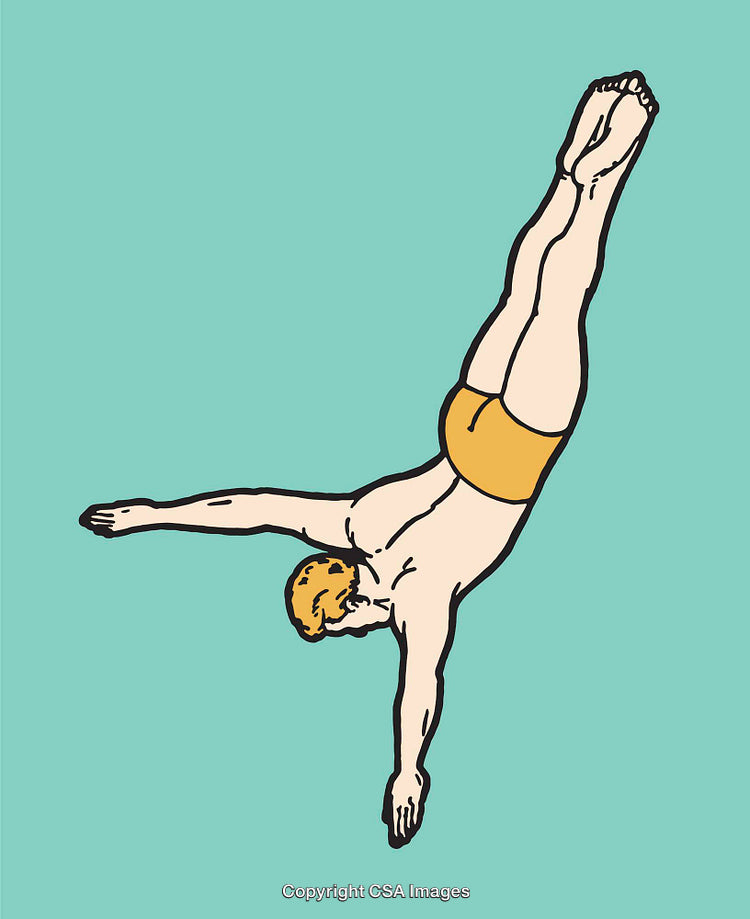 Stylized Illustration of a Diver Mid-Dive in Minimalist Style
