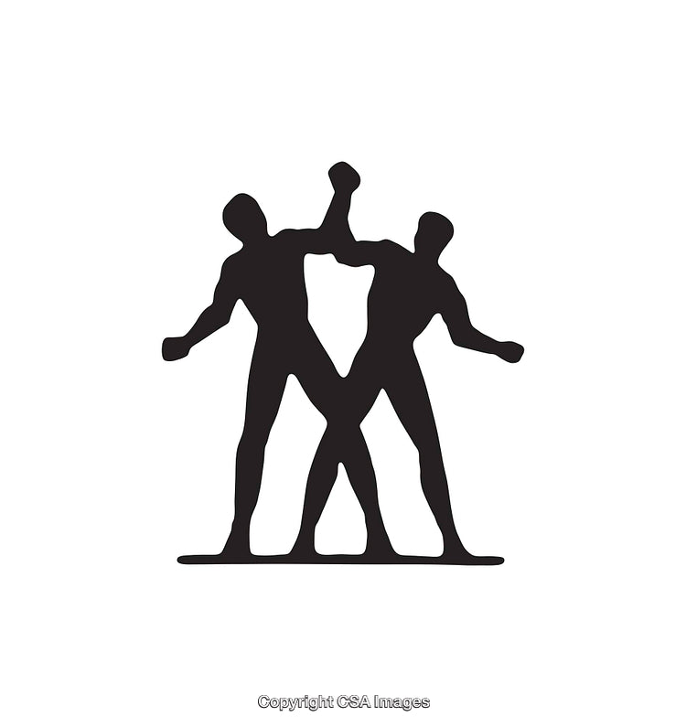 Silhouette of Two Interconnected Figures in Minimalist Black Icon Style