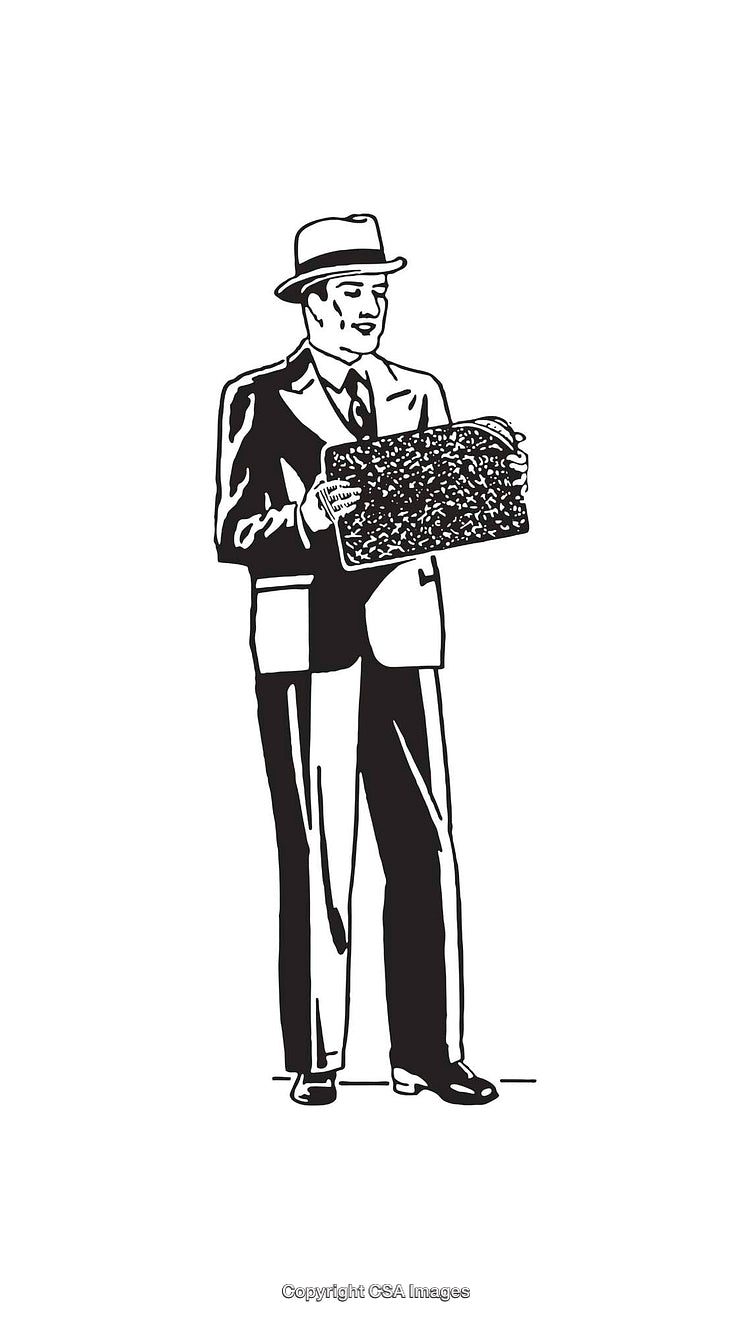 Retro Illustration of a Businessman in Black and White Line Art Style