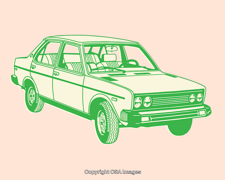 Classic Green Car Line Art on Light Pink Background