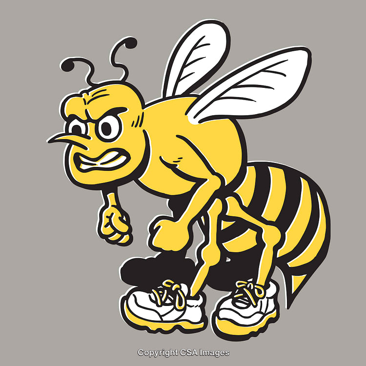 Yellow Cartoon Bee Wearing Sneakers in Dynamic and Athletic Stance