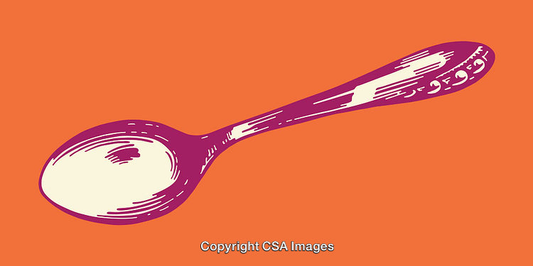 Vibrant Line Art Illustration of a Spoon on an Orange Background