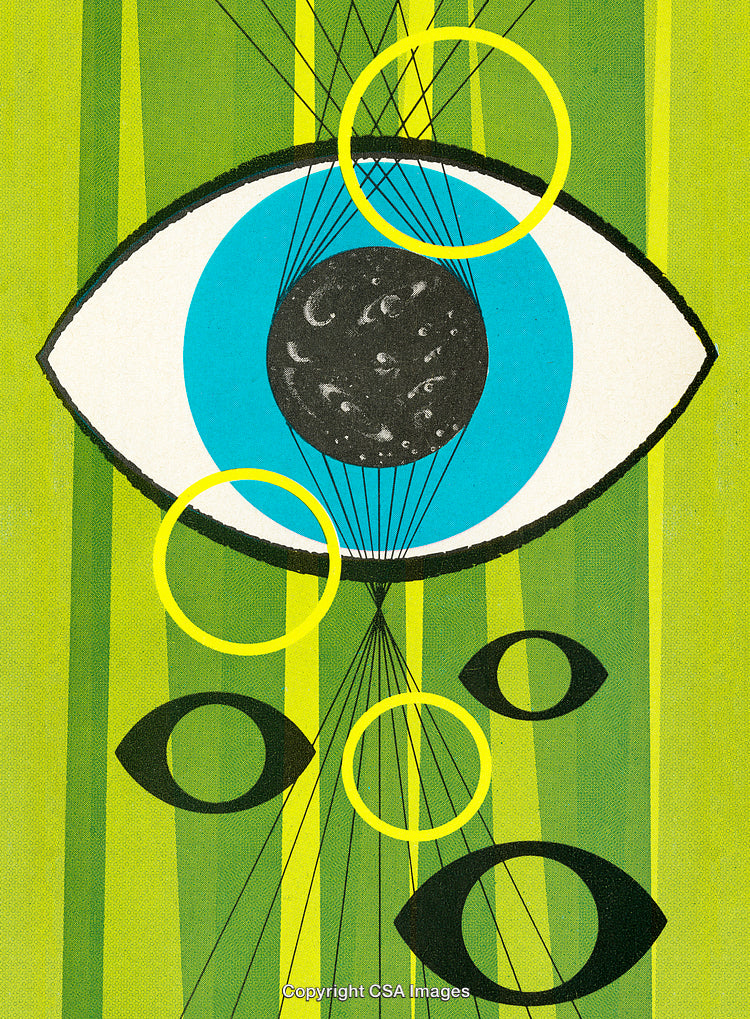 Abstract Illustration of an Eye with Geometric Patterns on Green Background