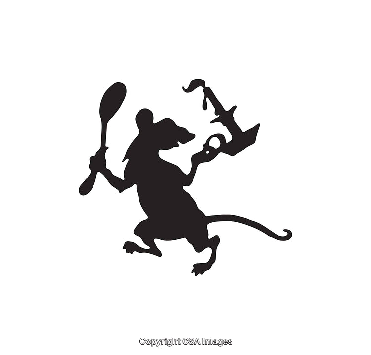 Silhouette of a Mouse Holding Spoon and Candlestick in Black
