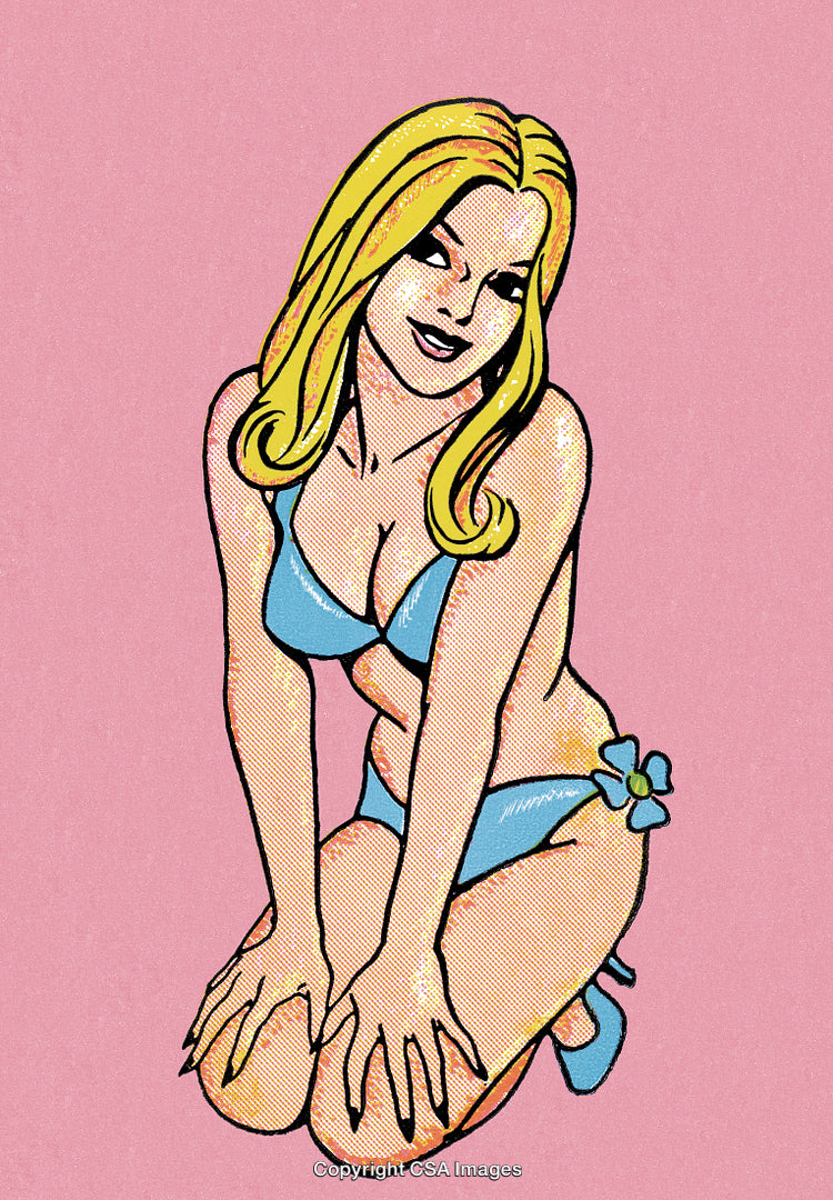 Vintage Comic Illustrative Art of a Blonde Woman in Swimwear