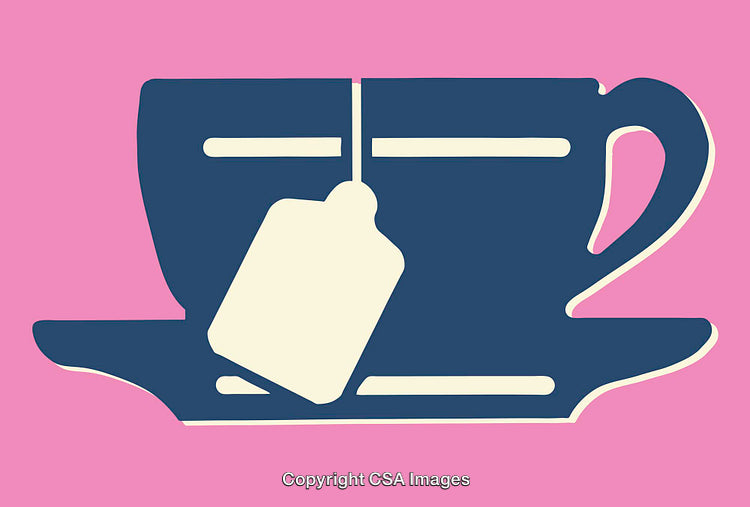 Stylized Illustration of a Teacup with Teabag on Pink Background