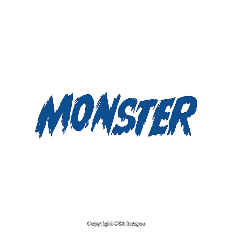 Bold Blue Monster Text on a White Background