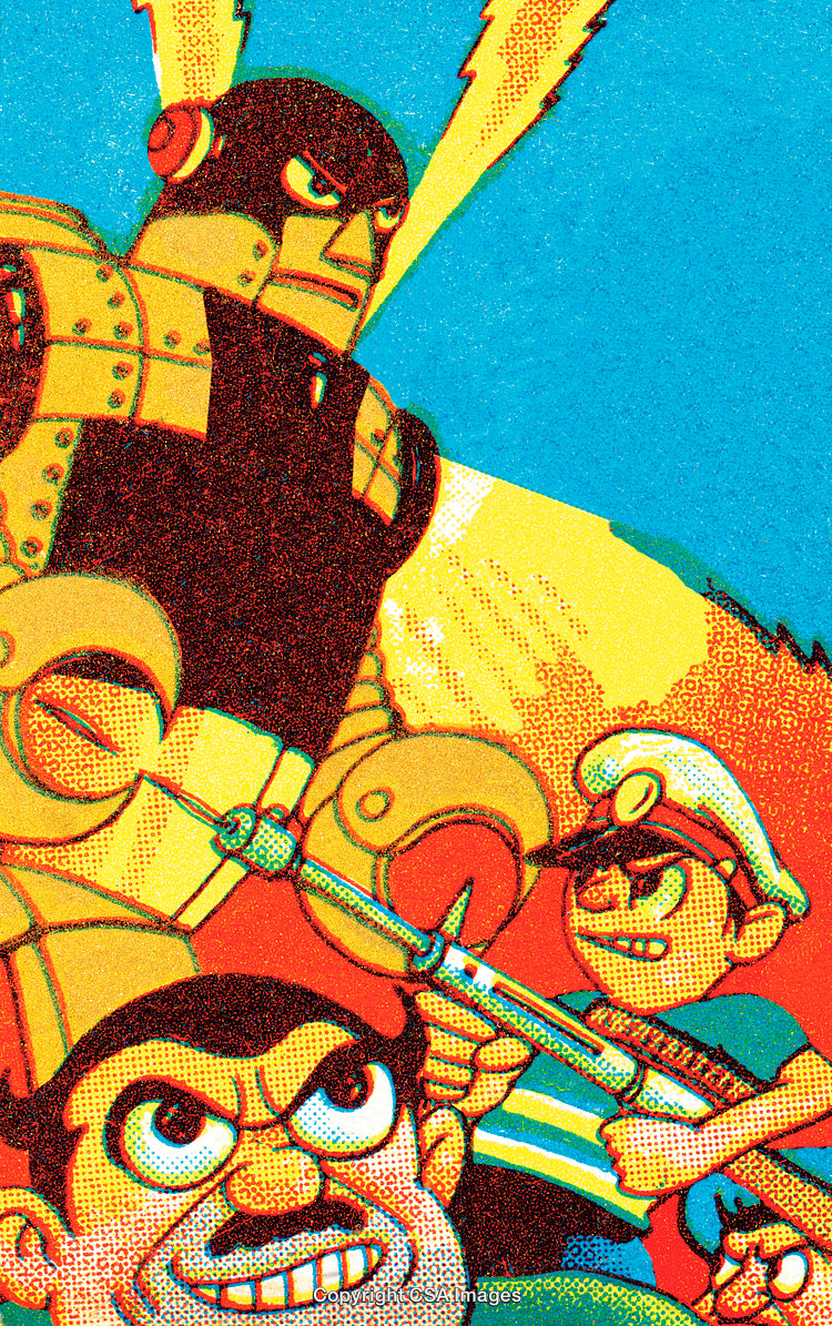 Retro Comic Style Illustration Featuring Dynamic Characters with Vibrant Colors