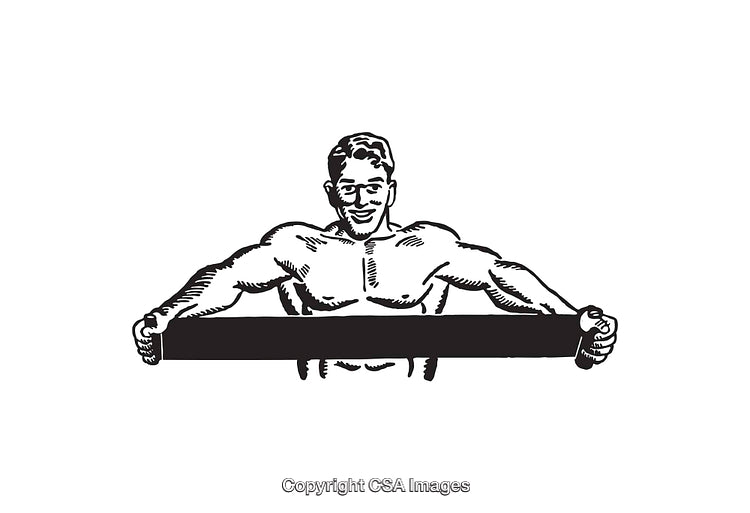 Black And White Line Art of a Strong Man Stretching Bands