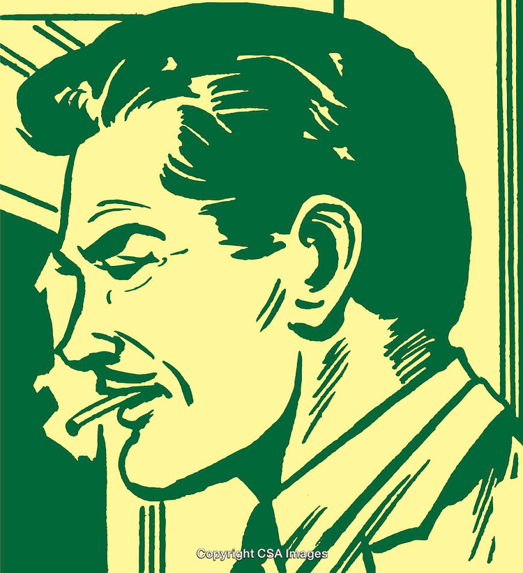 Vintage Retro Illustration of a Man Smoking With a Thoughtful Expression