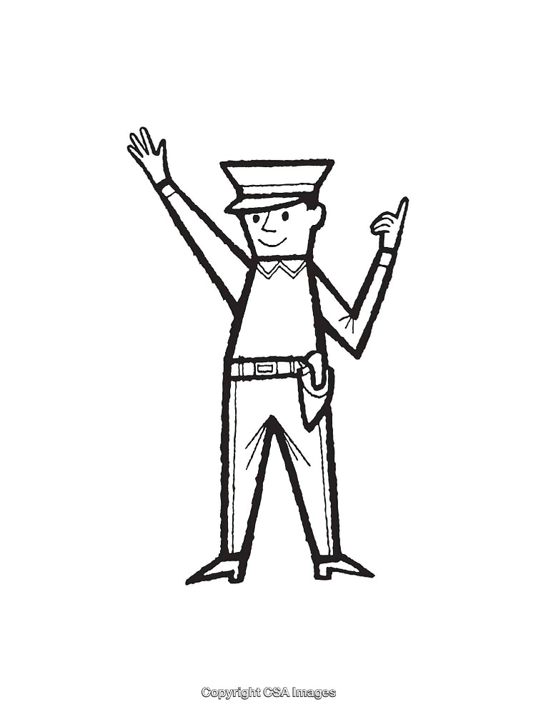 Black and White Cartoon Style Drawing of a Policeman