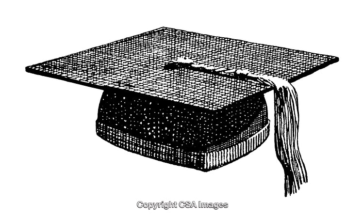 Graduation Cap Engraving in Detailed Black and White Art Style