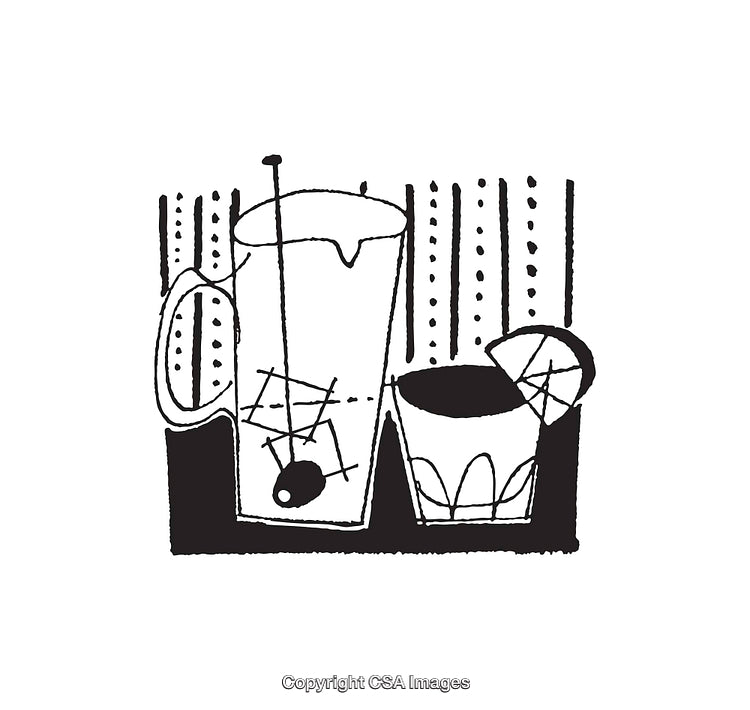 Black and White Line Art Illustration of Glassware with Interesting Details