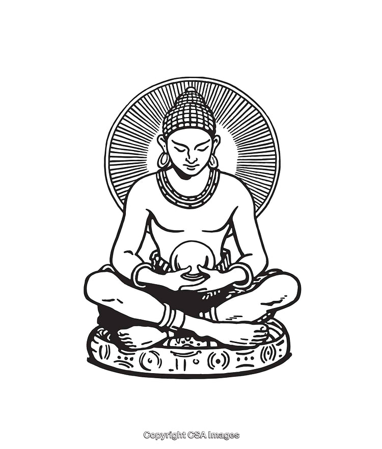 Detailed Line Art Illustration of Meditating Buddha Figure Representing Serenity