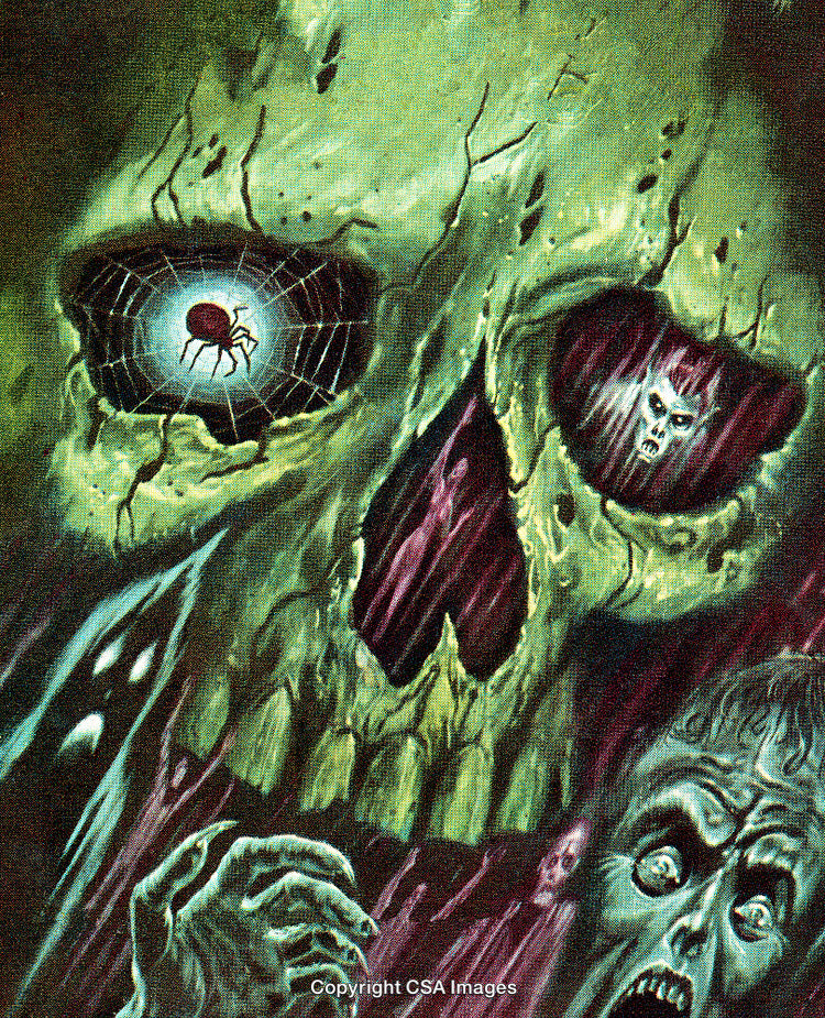 Illustration of a Skull with Haunting and Eerie Details