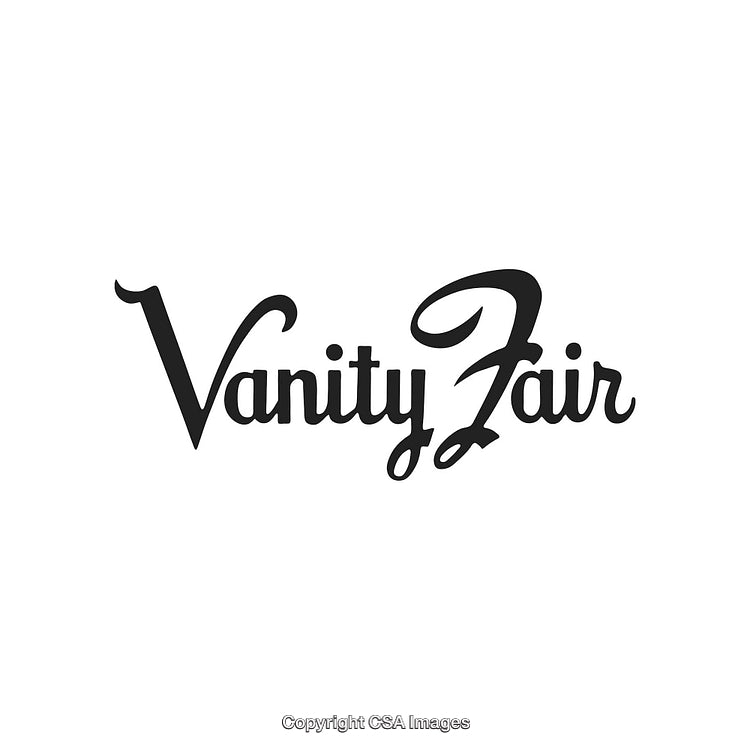 Stylish Vanity Fair Logo in Black Script on White Background