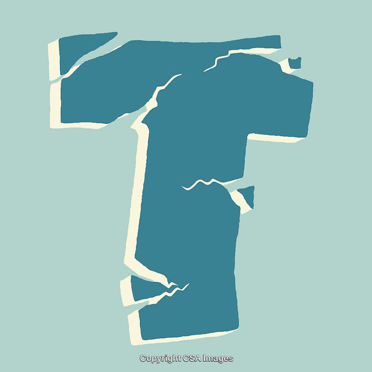 Fractured Blue Letter T on Minimalist Green Background