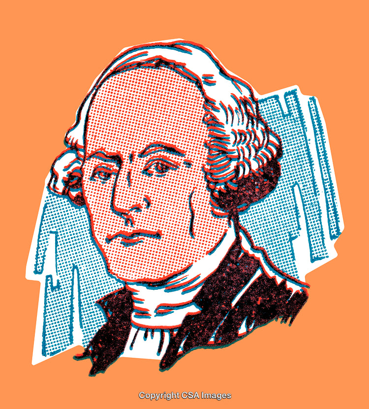 Vintage Graphic Illustration of a Historical Figure with Pop Art Aesthetic