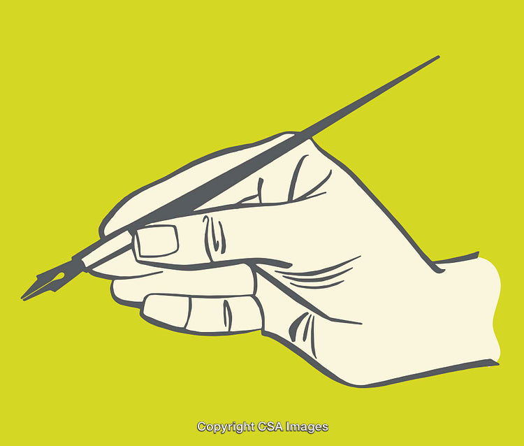 Illustration of a Hand Holding a Pen Against a Yellow Background