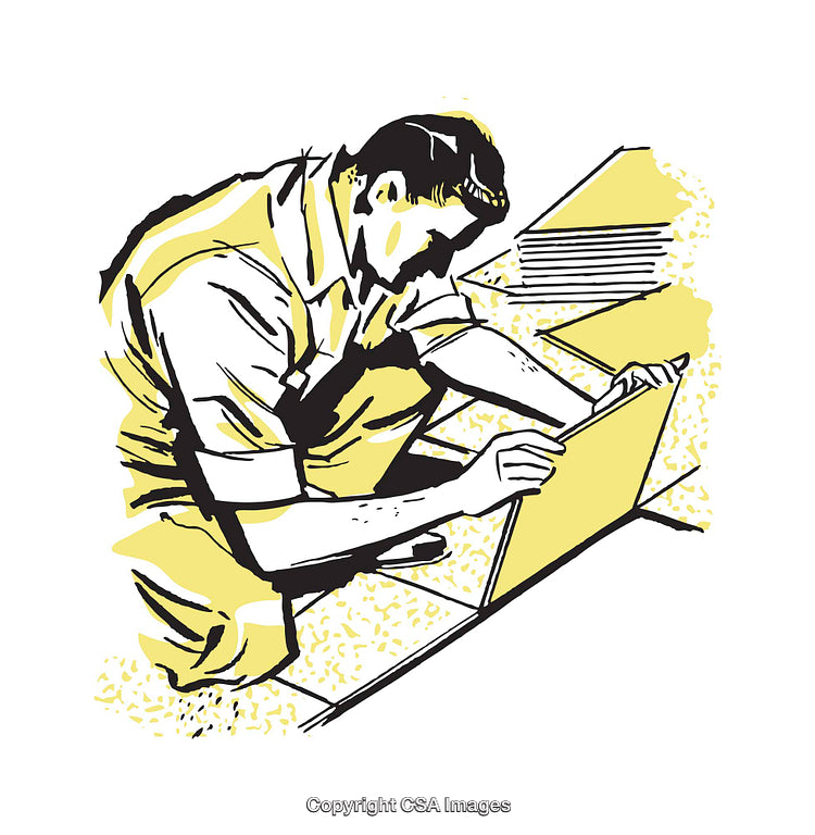 Worker Installing Floor Tiles in Abstract Illustration Style