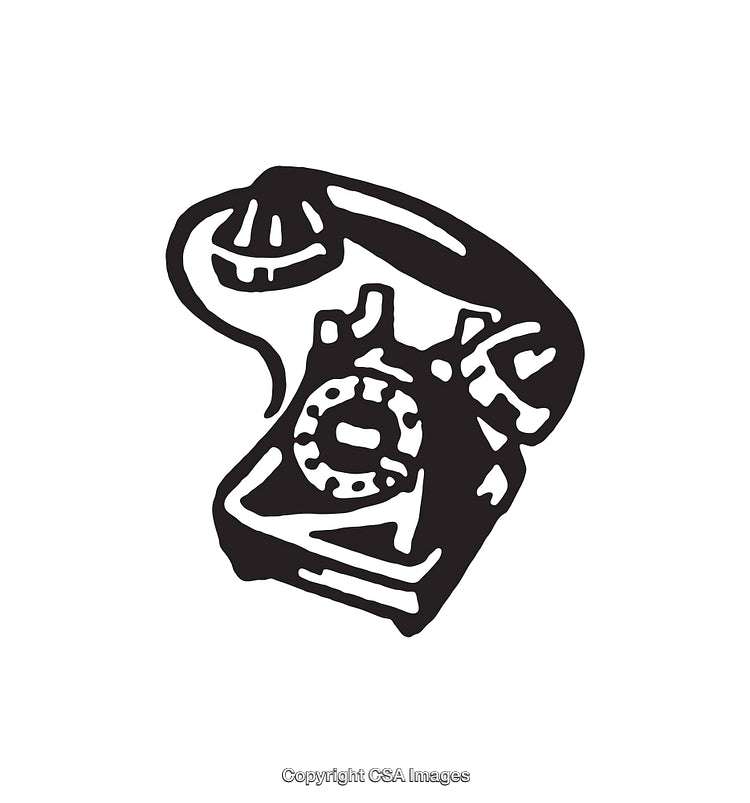 Retro Black and White Line Art Illustration of a Classic Telephone