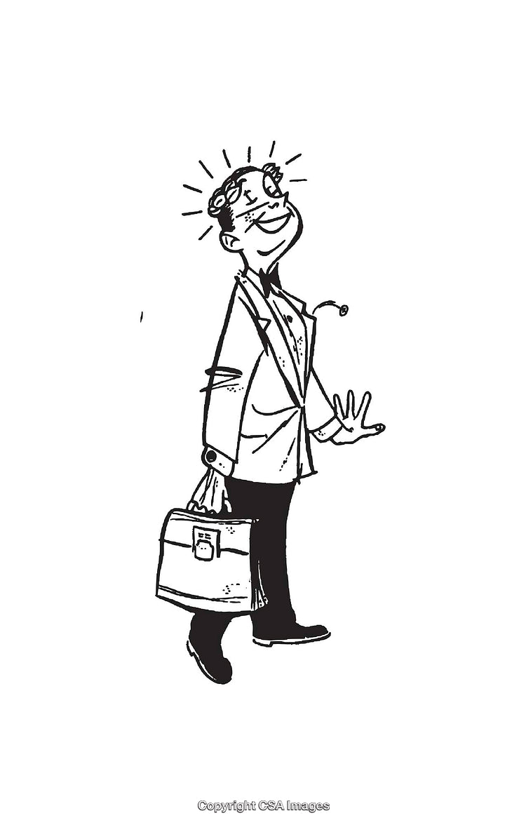 Illustration of a Cheerful Doctor Carrying a Briefcase with Joyful Expression