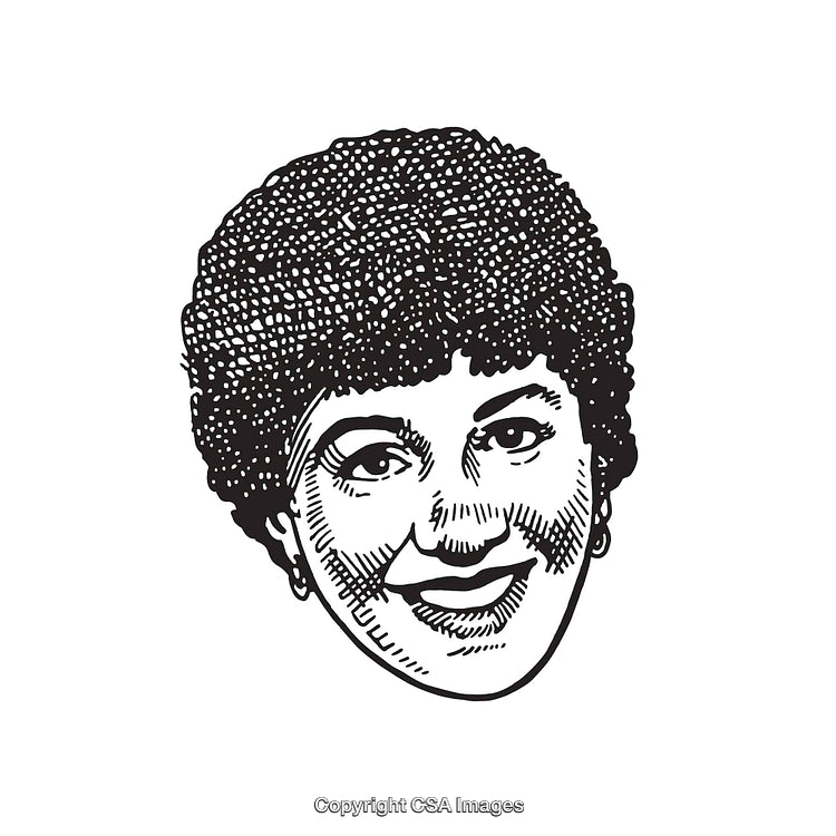 Black and White Line Art Portrait of Smiling Woman