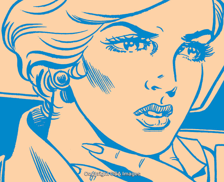 Pop Art Style Illustration of a Thoughtful Person Looking Pensive