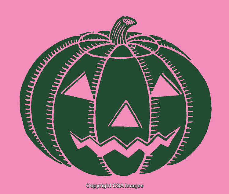 Colorful Jack-O’-Lantern Line Art Illustration with a Pink Background