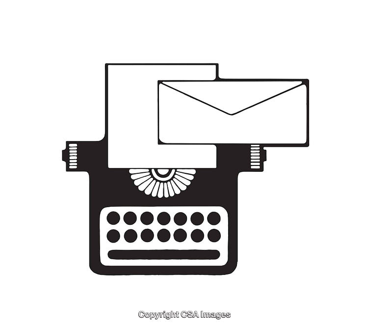 Monochrome Icon of a Typewriter with Letter and Envelope