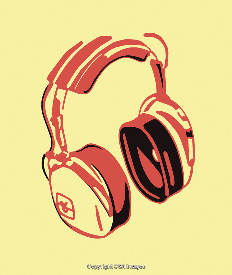 Stylized Illustration of Orange Headphones on a Yellow Background