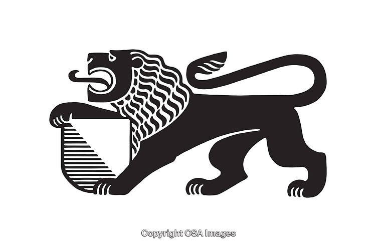 Black and White Lion Heraldic Shield Emblem Line Art Illustration