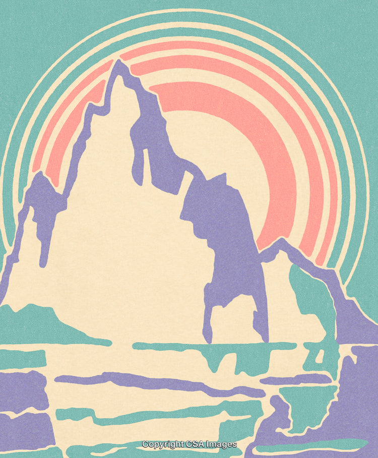 Abstract Mountain Art with Retro Pastel Rainbow Aesthetic Design