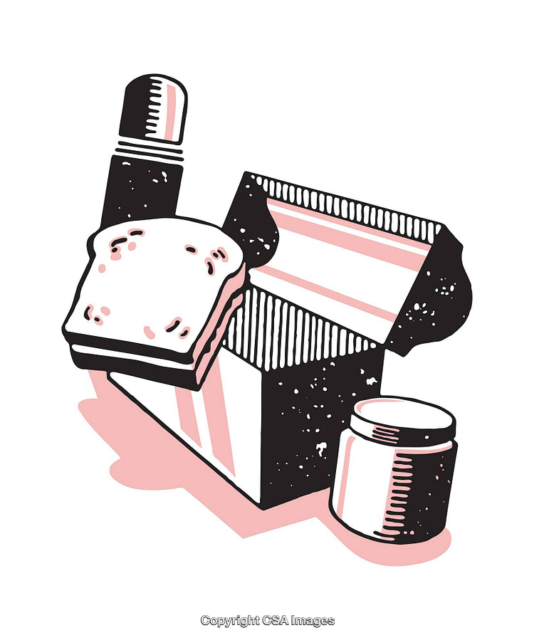 Colorful Illustration Featuring a Sandwich, Lunchbox, and Beverage