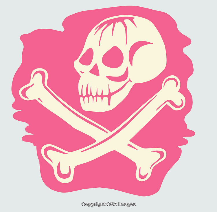 Pink and White Skull and Crossbones Illustration on a Clean Background