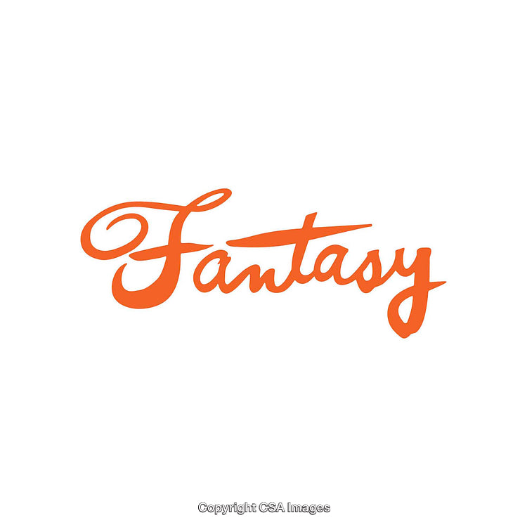 Stylized Orange Script Text Reading "Fantasy" on White Background