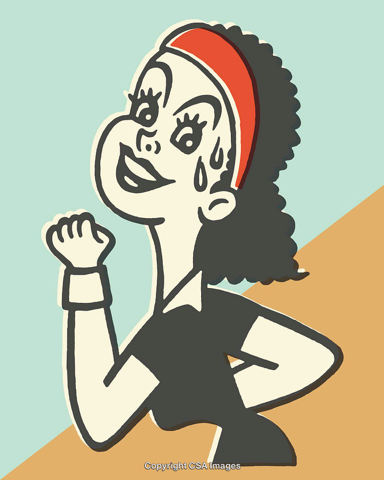 Retro Style Illustration of Woman Exercising With Determined Expression