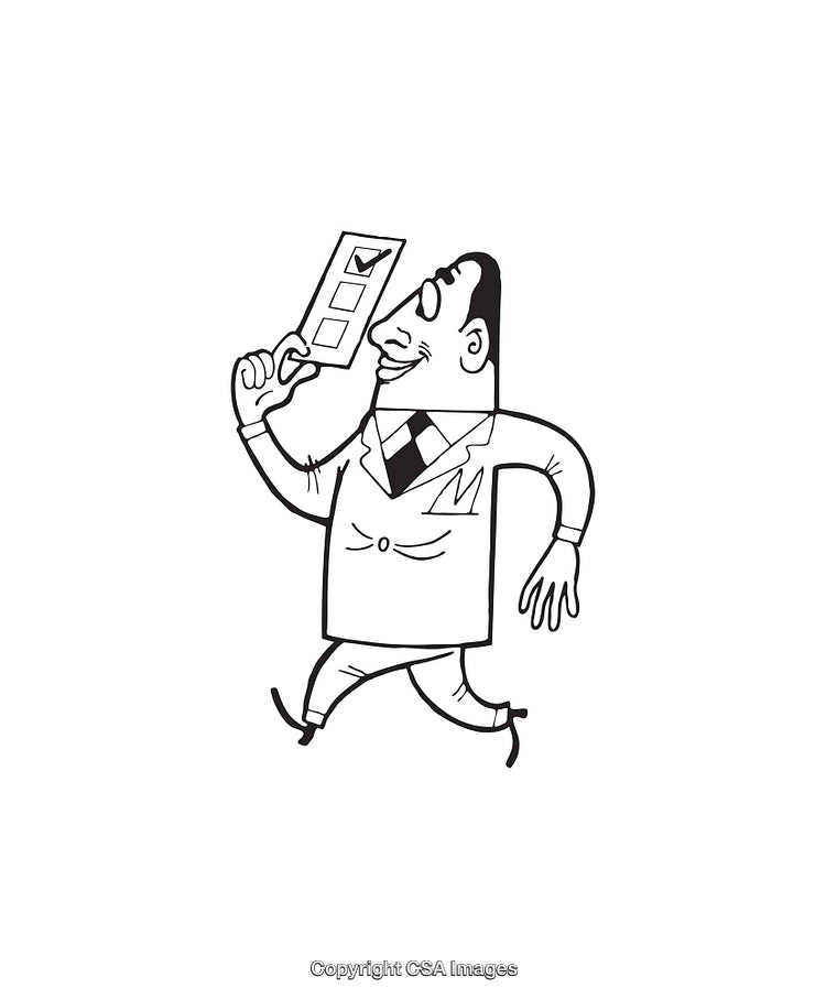 Cartoon Businessman Holding a Document with a Checklist in Hand