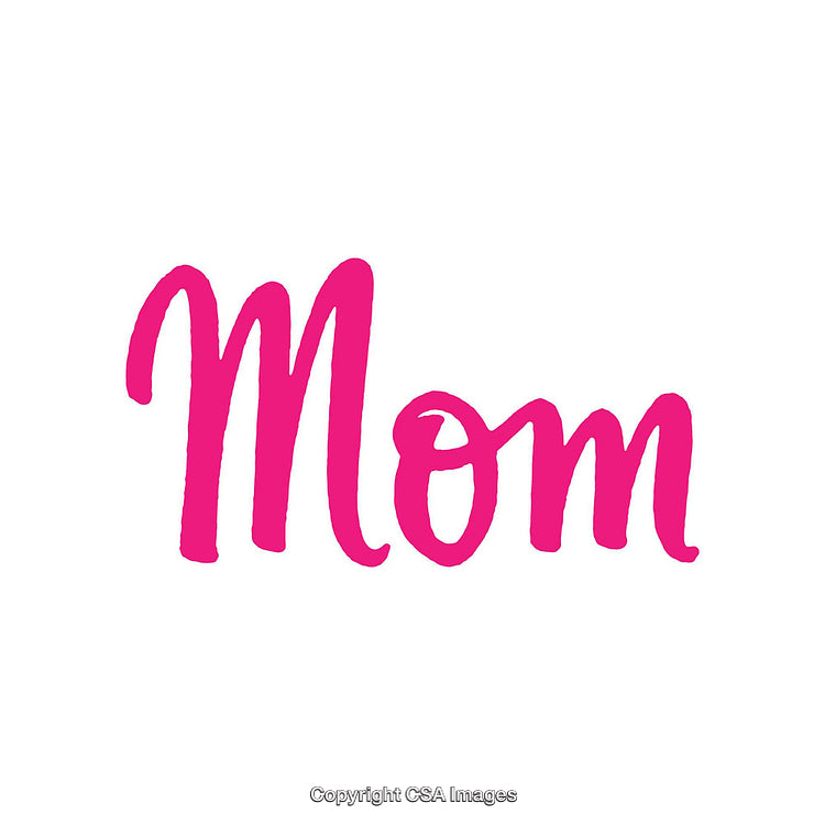 Pink Script Font Inscription Displaying the Word 'Mom' on White Background