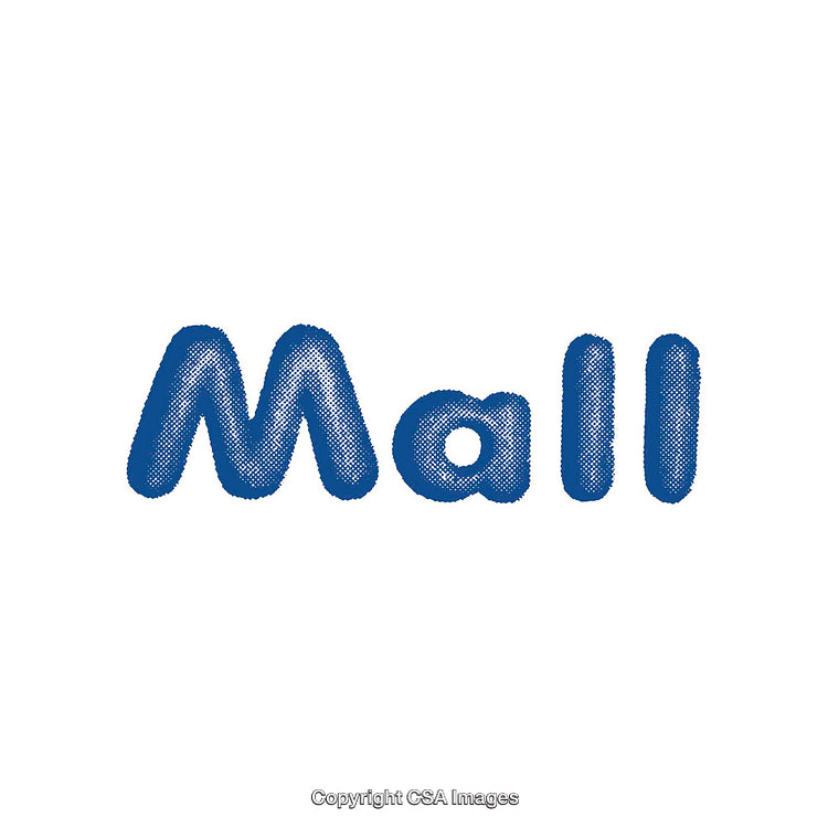 Blue Textured Font Spelling 'Mall' in Creative Style on White Background