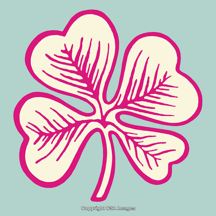 Colorful Line Art Illustration of a Four-Leaf Clover on a Blue Background