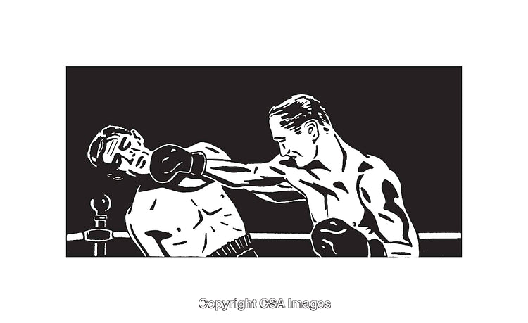 Black and White Illustration of Boxing Scene with Two Fighters