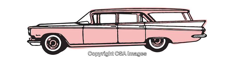 Retro Pink Station Wagon Illustration with a Vintage Style Design