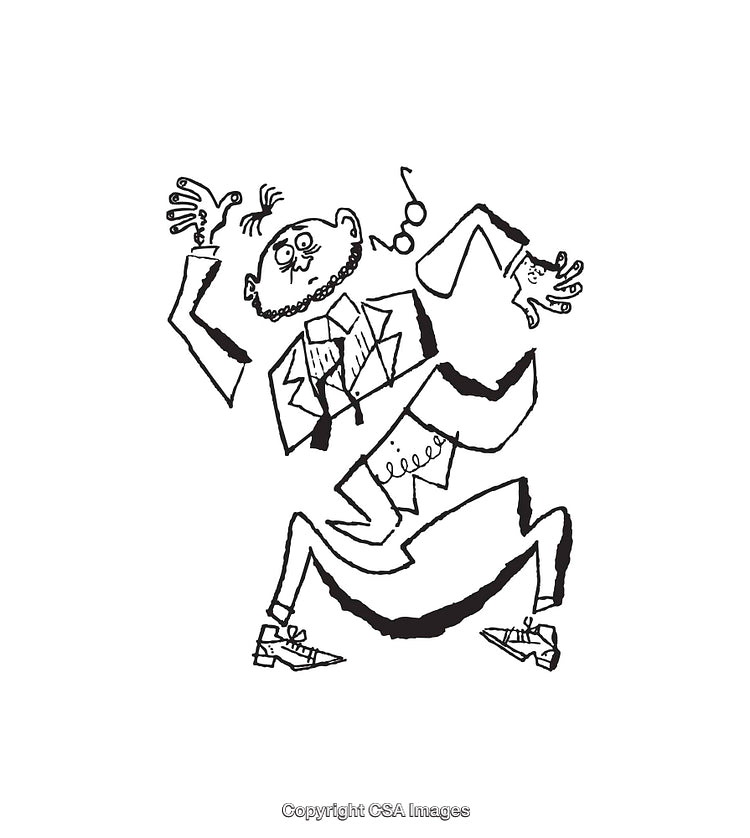 Black and White Cartoonish Drawing of an Animated Character in Motion