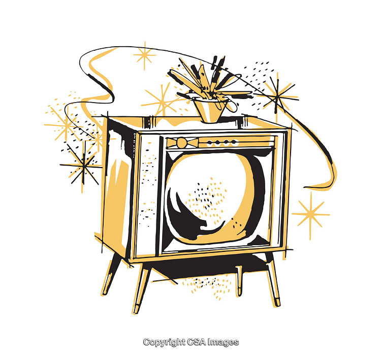 Stylized Illustration of a Vintage Television with Decor in Retro Style