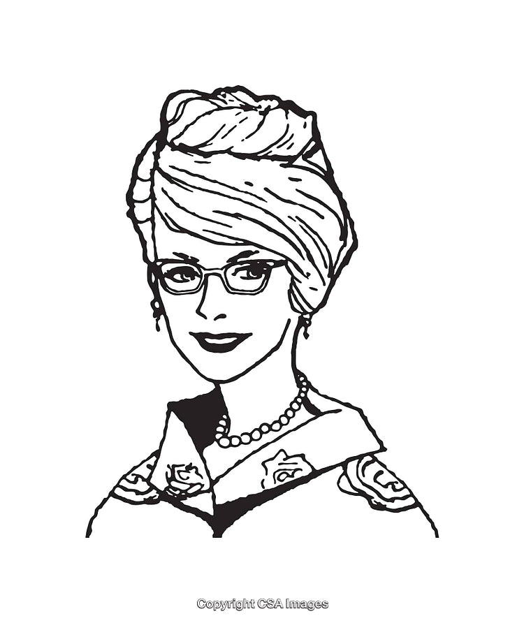 Vintage Black and White Line Art Portrait of a Stylish Woman